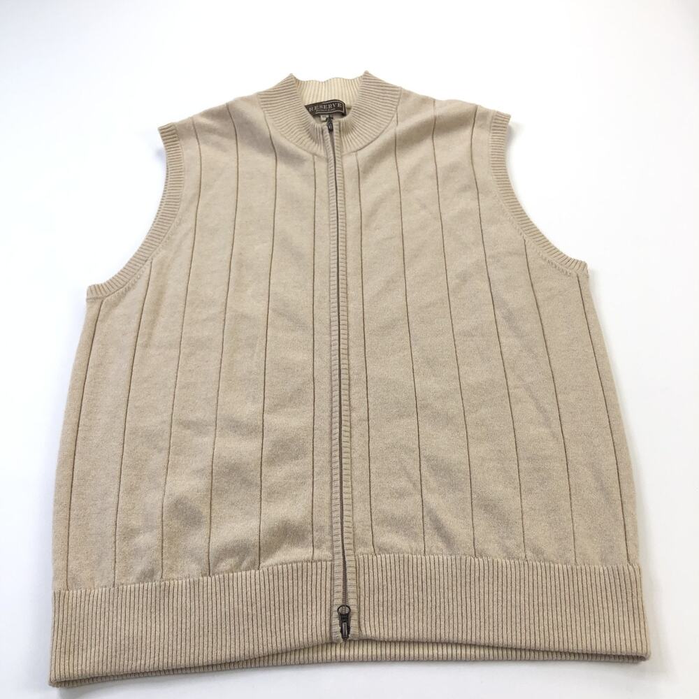Patrick James Reserve XXL 100% Cashmere Full Zip Mock Neck Sweater Vest Beige